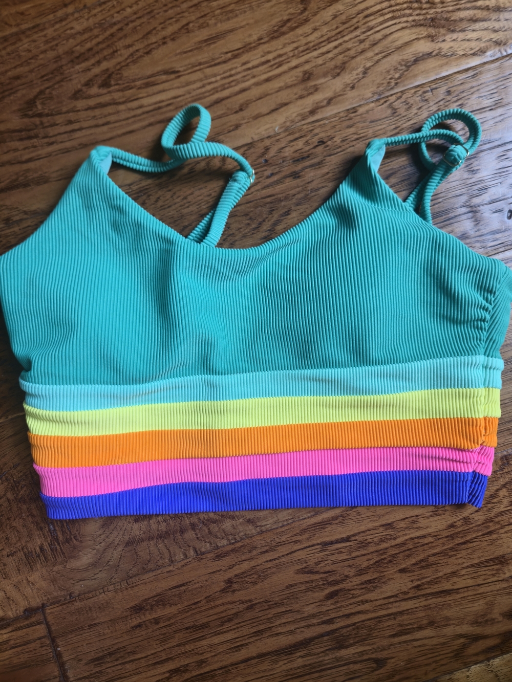 Beach Riot Green Rainbow Ribbed Bikini Top - Picture 2 of 2